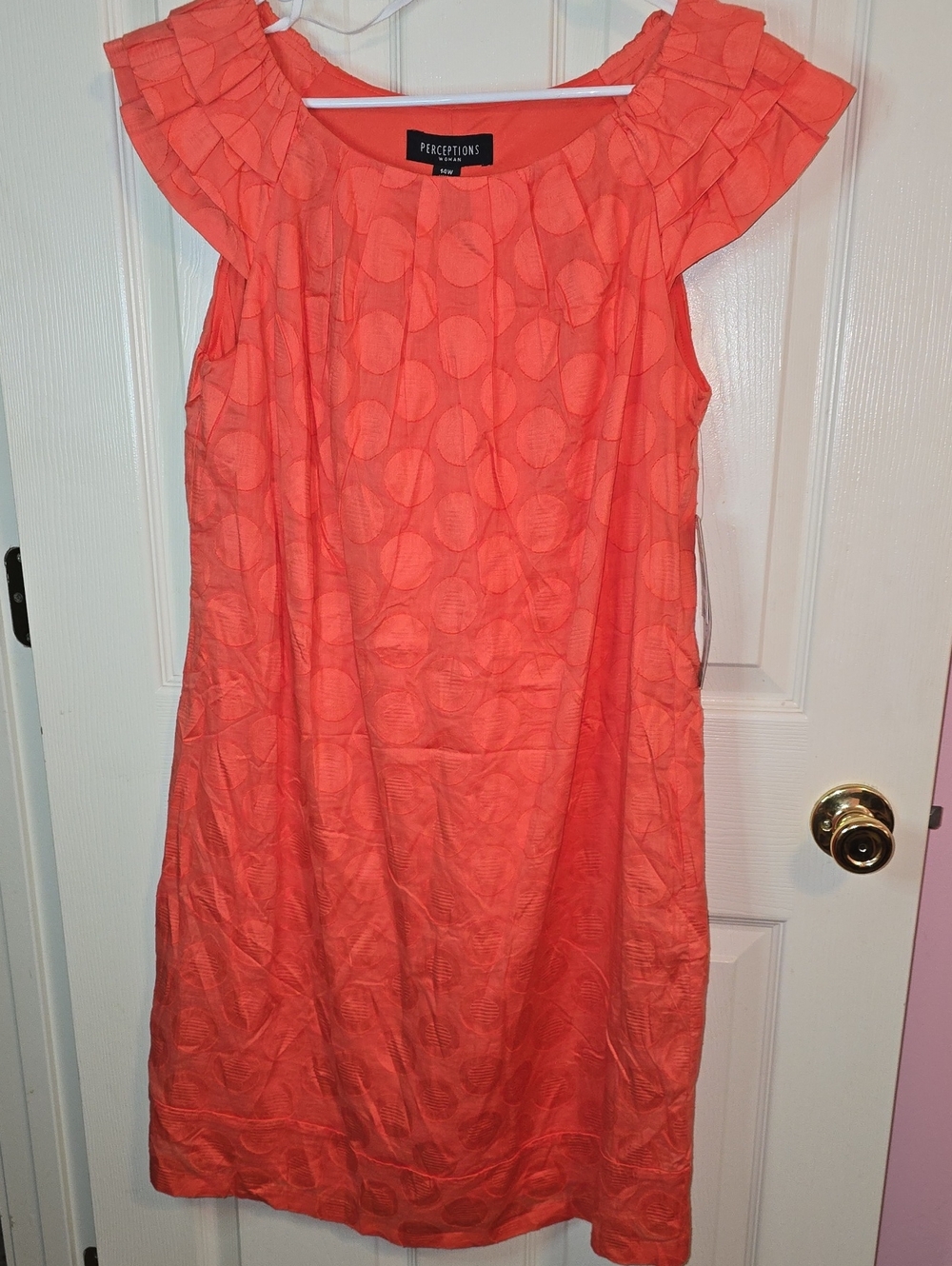 Perceptions Coral A-Line Midi Dress with Ruffled Collar